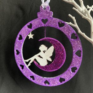 Hand Painted Fairy & Moon Bauble Purple 10cm