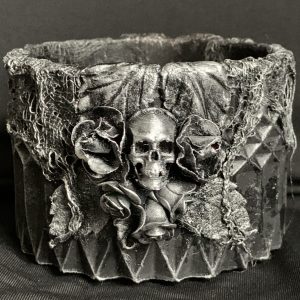 Rustic Gothic hand cast Skulls and Roses plant pot